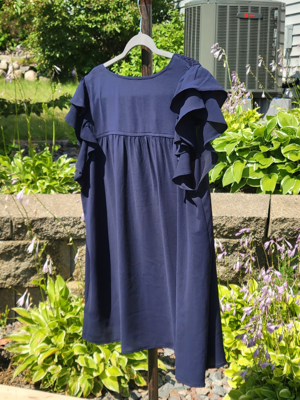 Navy Smocked Yoke V-Neck Blouse Size 1X - Picture 3 of 3